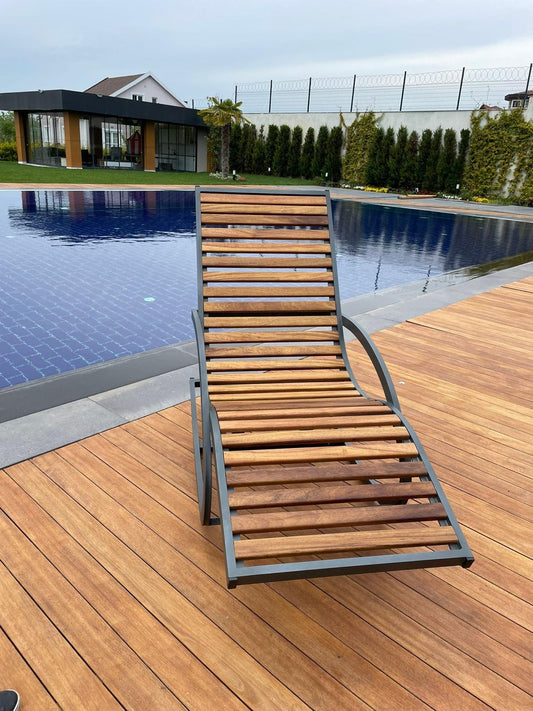 Rocking Lounge Chair with Teak Wood & Aluminum Frame